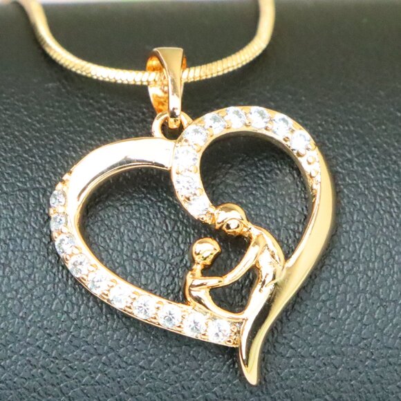 "Rose Gold Mother & Child Heart Pendant with Sparkling Stones, XPPT1312 - Picture 1 of 12